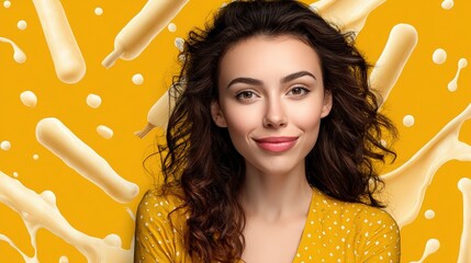 Beautiful Woman with Yellow Background and Cream Splash Party Theme