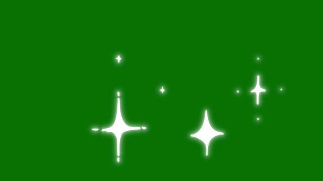 Twinkle Star Sparkling Starry Night with Twinkling Lights. Twinkle Sparkling stars Shine animation, Vector, doodles style stars blinking effects, Magic Glow Effect Green Screen. 4k animation