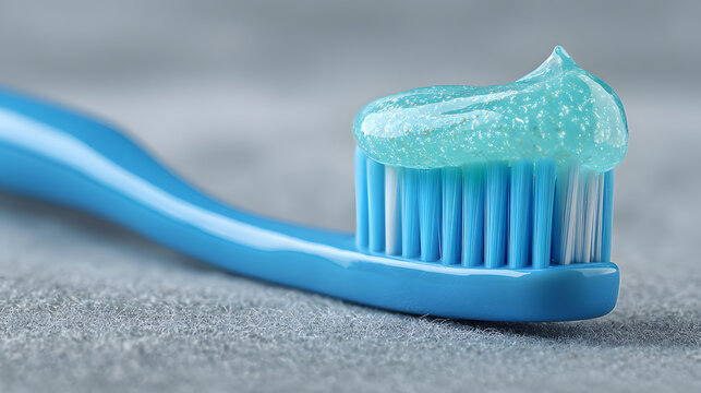 Blue toothbrush with toothpaste