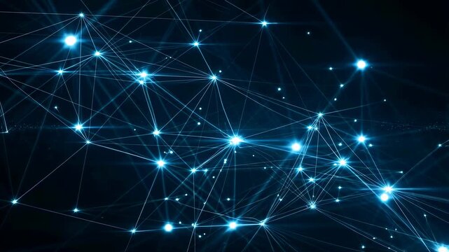 Abstract digital network connections with glowing nodes and lines. Visual representation of technology, data transfer, and connectivity in the digital age