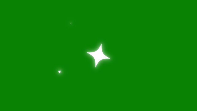 Twinkle Stars with Glitter Sparkle and Soft Glow Effect, Flat 2D Shining Animation on Green Screen Background for Video Editing Use. Twinkle star glitter sparkle, vector, glowing light effect.4k