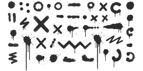 Set of diverse black spray paint graffiti marks, drips, and splatters vector illustration ©  Designer