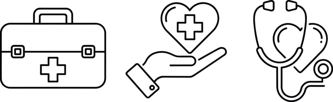 Medical healthcare and first aid line icons for hospital services vector