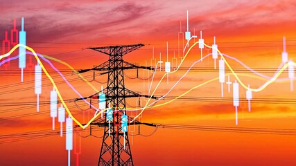 Electricity pylon with financial charts - Powered by Adobe