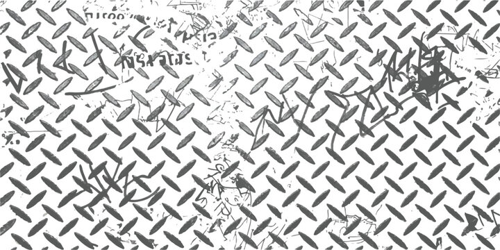 Grungy distressed industrial diamond plate texture with abstract graffiti and worn details vector background
