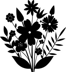 summer floral composition bundle silhouette  vector on white background 