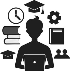 Online education e learning vector silhouette on white background 