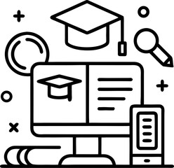 online education  e learning vector  outline  on white background 
