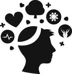 mental health illustration vector silhouette  on white background 