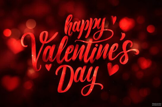 Romantic Valentine's Day greeting with red hearts and bokeh lights