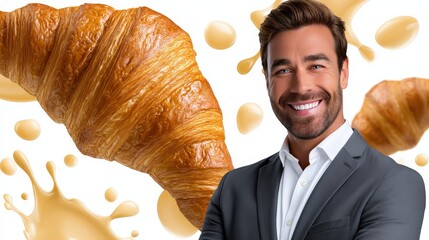 Professional Businessman with Large Golden Croissant and Splashes