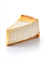 Creamy cheesecake slice isolated on white background
