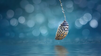 A beautiful insect pupa hanging suspended in the air.