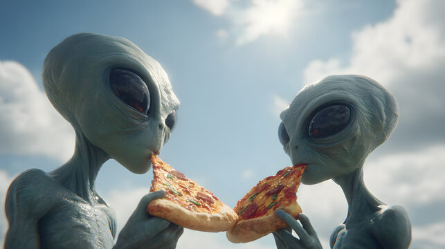aliens eating pizza slices