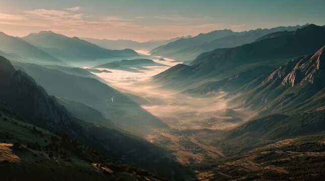 Majestic Mountain Valley Foggy Sunrise