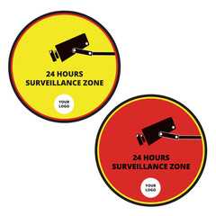 Red and yellow 24 hours surveillance zone sign isolated on a white background