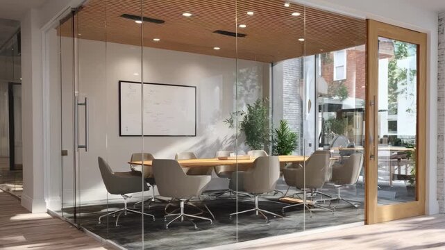 Open and airy private talk space with a medium shot emphasizing a clear welcoming consultation table and chairs while the background remains softly blurred for privacy.