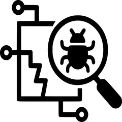 Bug Report: Abstract black and white vector icon representing issue reporting or defect logging using symbolic analysis geometry, without insects, documents, or interface elements.
