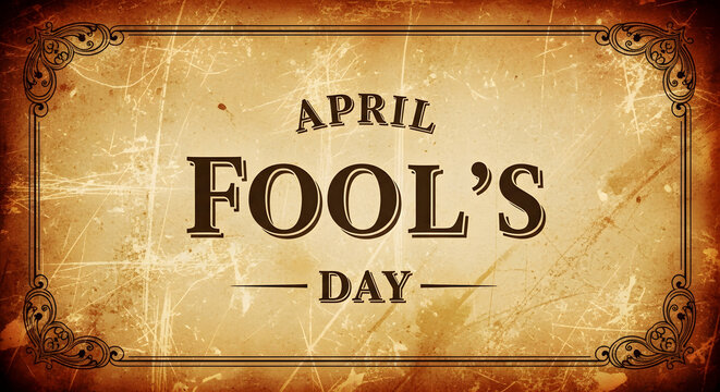 April Fool&rsquo;s Day Vintage April Fools Day Message on Aged Paper with Ornate Border