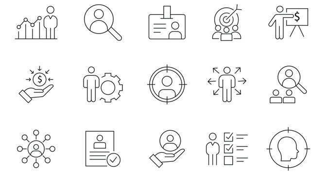 Collation of recruitment flat icons. Containing career, resume, headhunting, attracting employees, candidate, staff and more. Employee management elements, workforce development. Vector illustration.