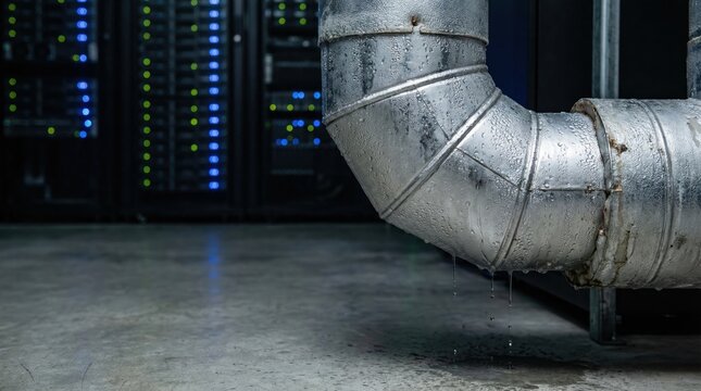 Heavy Refrigeration Cooling Pipe with Condensation Dripping in Server Room Environment