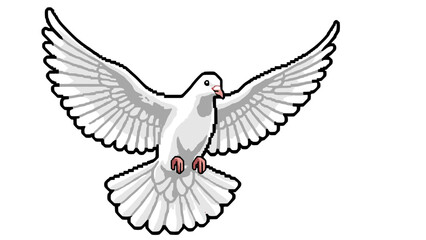 Obraz premium Pixel art dove with outstretched wings on white background
