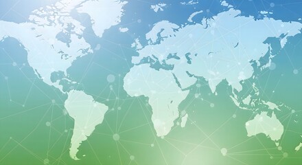 Simplified illustration of a world map in a soft, gradient background. Delicate connecting lines overlay the continents