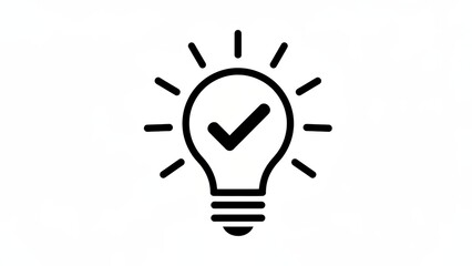 Black generic drawing generic a lightbulb with a checkmark inside symbolizing approval and bright ideas concept