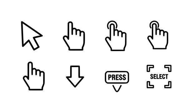 Computer cursor click actions icon set editable stroke vector