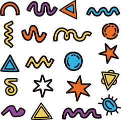 Colorful silhouette shapes and symbols pattern