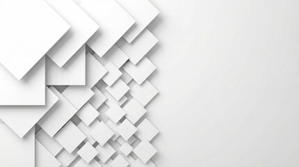 White generic shapes layered in an abstract design forming a modern geometric structure on a clean background