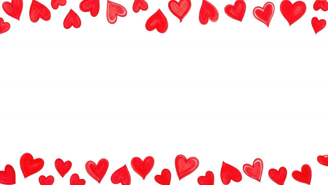 Red watercolor hearts border design for romantic frames and festive valentine backgrounds PNG