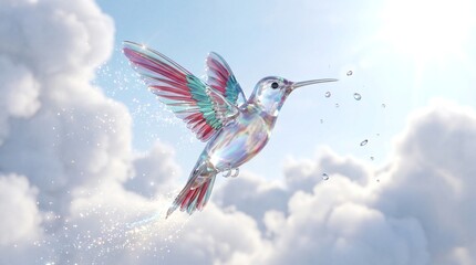 Fototapeta premium Iridescent Crystal Hummingbird in a Dreamy Sky