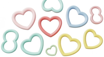 Collection of colorful heart shapes on transparent background for decoration PNG