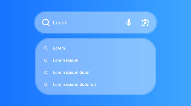 Search Bar with suggestions for UI UX design and web site. Search Address and navigation bar icon. Collection of search form templates for websites. Search engine web browser window template.