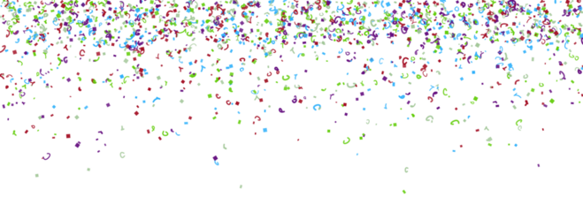 Colorful confetti falling from the top, isolated on transparent background