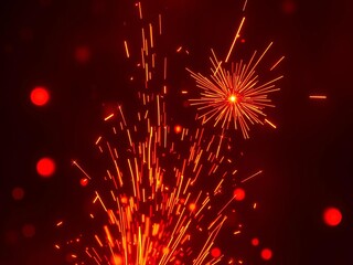 Red hot sparks explode from night fire, abstract orange glow,  night,  embers