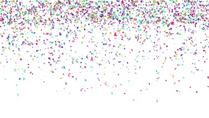 Colorful confetti falling from the top, isolated on transparent background