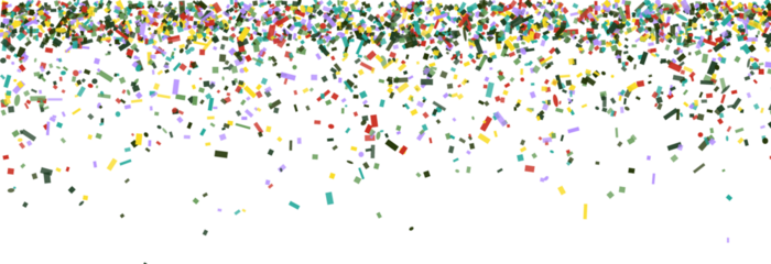 Colorful confetti falling from the top, isolated on transparent background