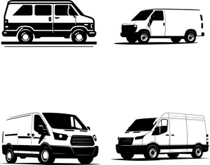 Obraz premium set of flat black and white van silhouette icon, clean vector style, isolated on white background.