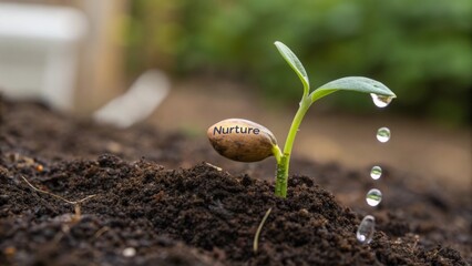 A sprouting seed pushing out of fertile soil
