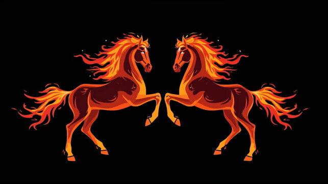 two horse fire vector illustration on black background