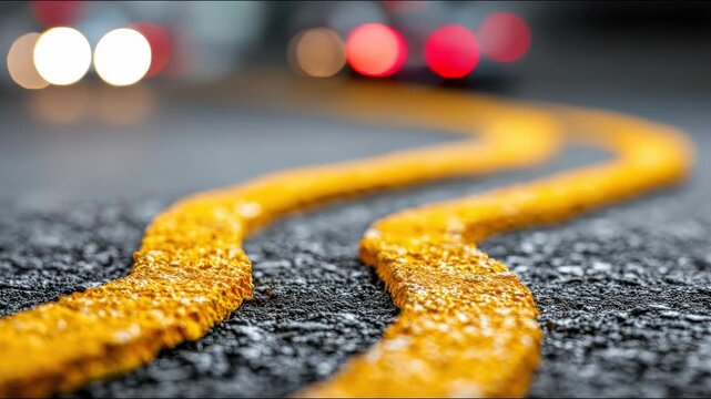 A yellow line on a road representing the daily reset path guiding the end of work and the start of personal time. Curved Yellow Line on Road &ndash; Animated Video Version