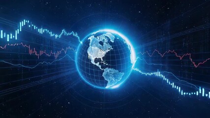 Digital globe with financial market data and stock charts showing global market fluctuation - Powered by Adobe