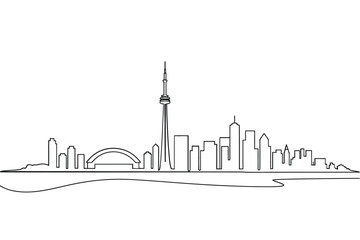 Fototapeta premium Toronto skyline drawing a continuous line art representation of the city