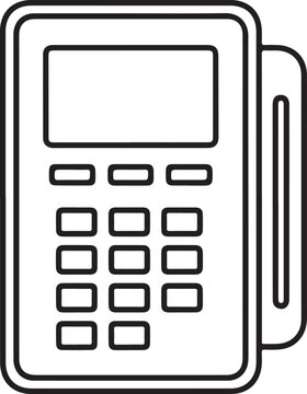 Outline icon of a modern pos terminal or credit card reader for digital payments isolated on white background, illustration