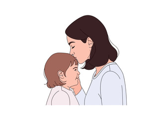 Obraz premium Stylized illustration of a woman kissing a small childs forehead