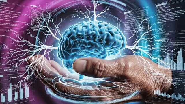 A captivating digital conceptualization showcases a glowing, stylized human brain, gently cradled within an open hand, symbolizing the intricate connection between humanity and advanced thought. Vibra