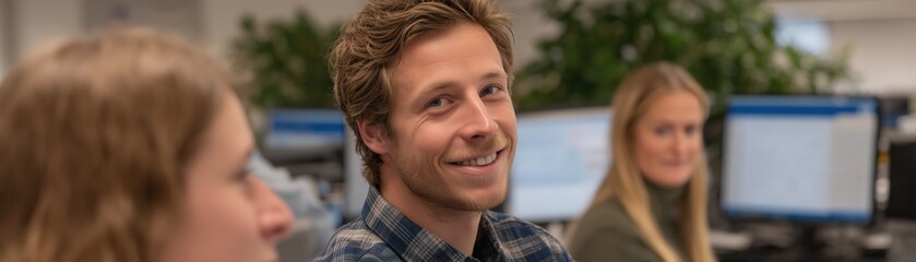 Team collaboration and engagement among colleagues in an office environment