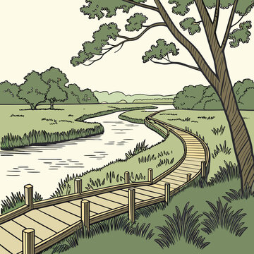 Riverside eco walk landscape design with sustainable elements